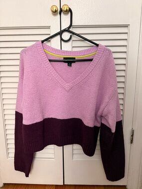 bp Two-Tone V-Neck Sweater in Light Pink & Plum